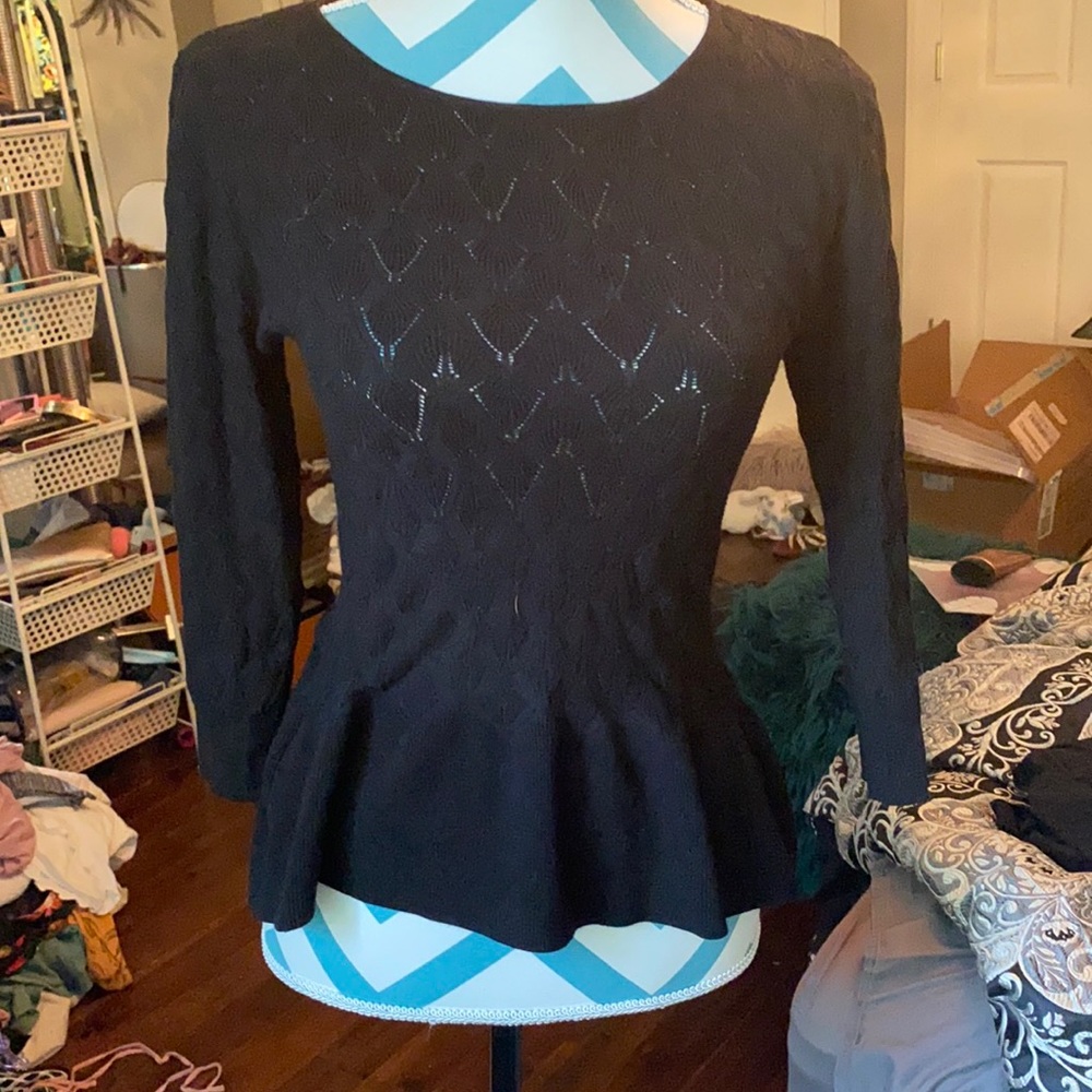 WHBM Knit Black Peplum Blouse